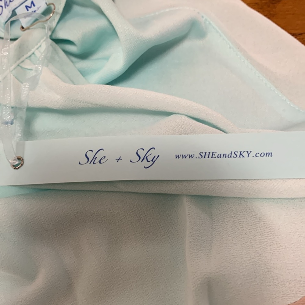 She + Sky Blue Turquoise White Halter Maxi Dress Size M NWT - Picture 8 of 10